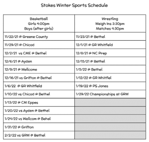 Winter Sports Schedule
